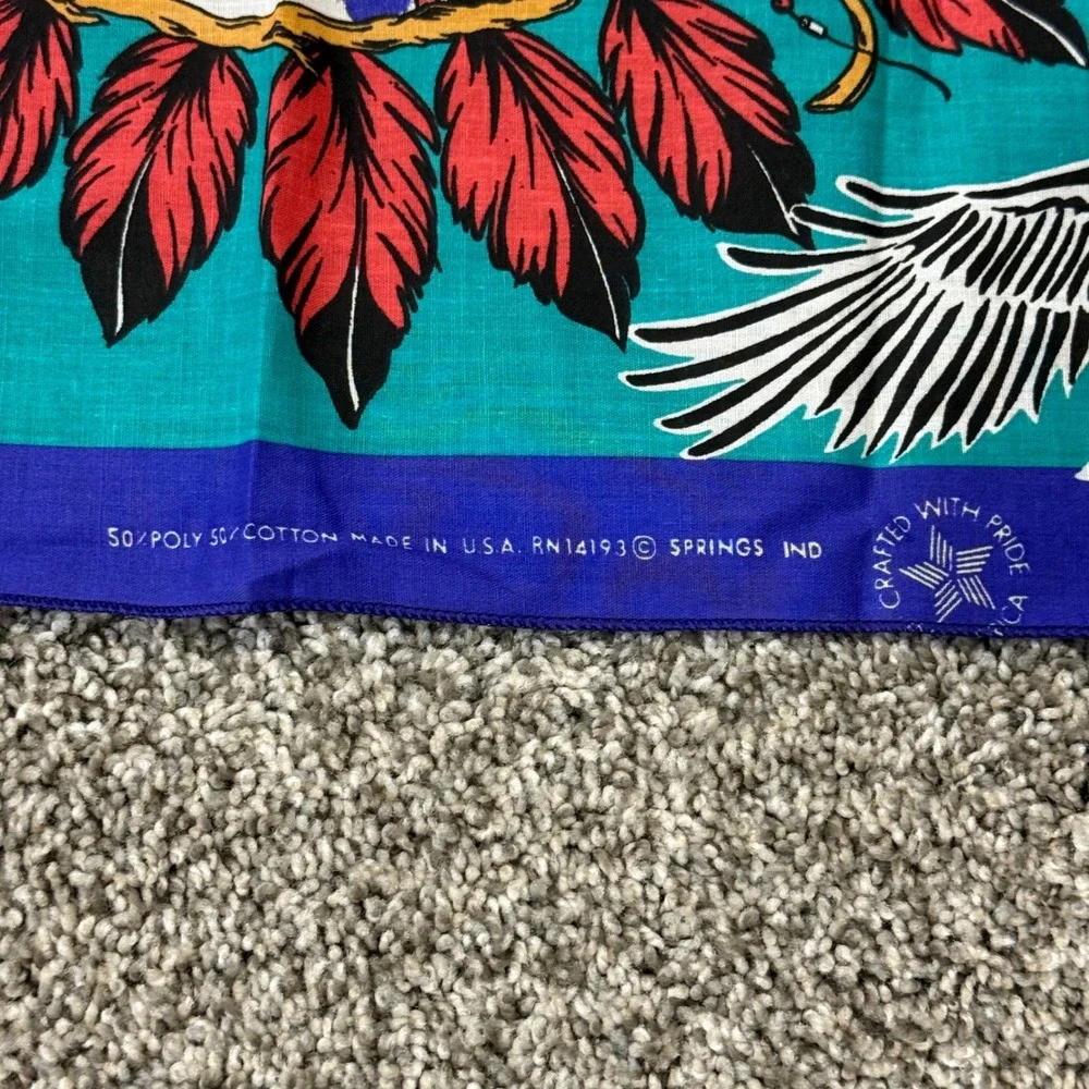 Vintage 90s Southwest Bandana Biker Eagle Desert Mountain Made in USA Blue Aztec